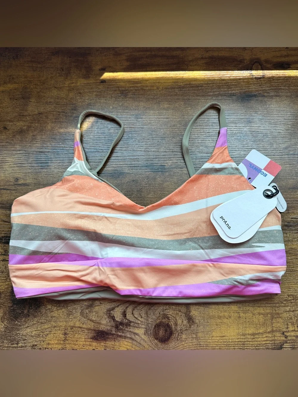 Prana women Bikini Top Medium Green Orange Willow Falls Reversible Top New